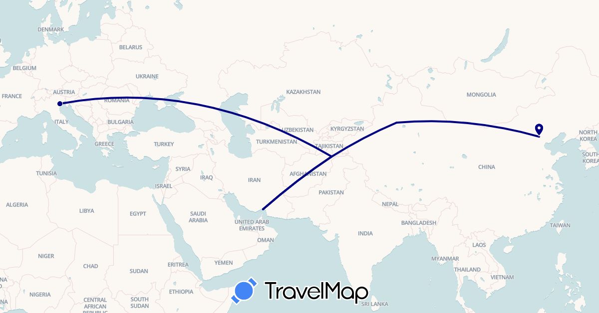 TravelMap itinerary: driving in Afghanistan, China, Iran, Italy, Palestinian Territories (Asia, Europe)